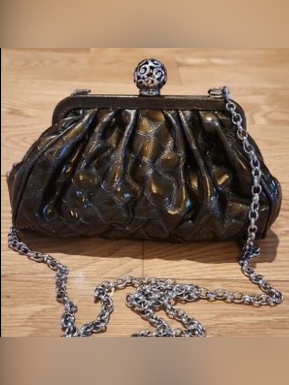 Brighton Black Quilted Clutch with Silver Chain